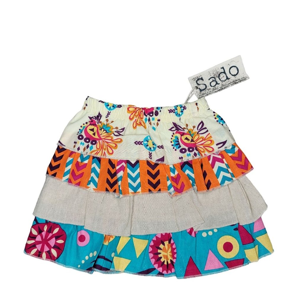 Sado NWT tiered skirt floral geometric orange blue photo shoot easter cute 18m